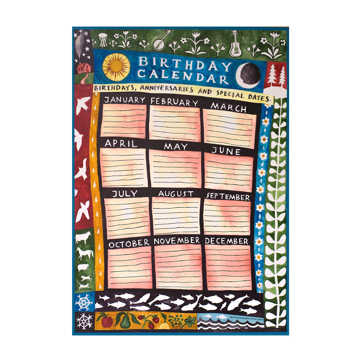 One Page Birthday Calendar
